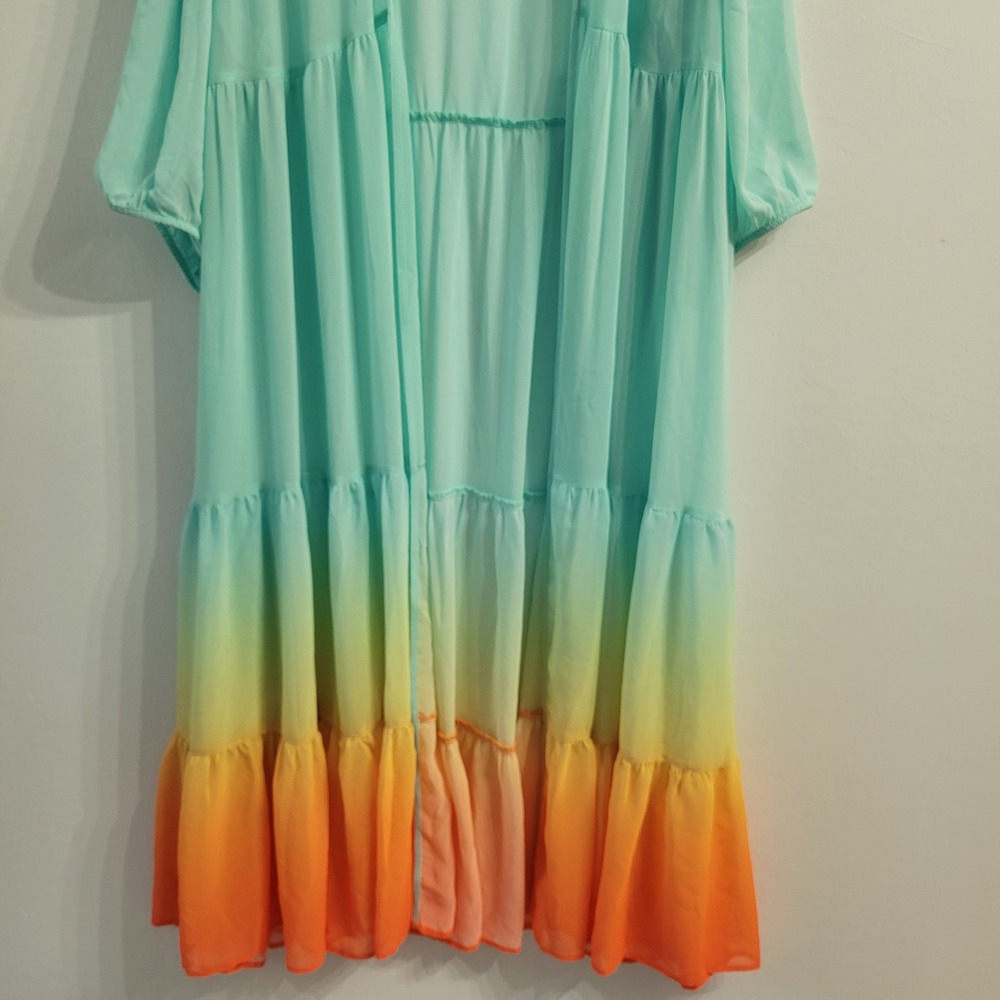 Torrid Chiffon Tiered Maxi Kimono Womens 3X Fade Sherbert Multi Ombre Duster